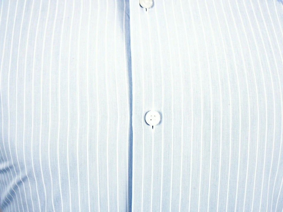 HUGO BOSS 法国袖口浅蓝色白色条纹棉质男式正装衬衫 16 码 — 第 3/4 张图片