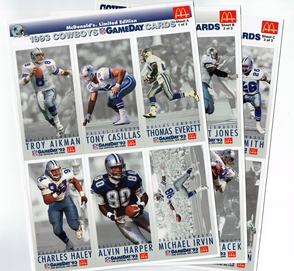 McDonald's Limited-Edition 1993 DALLAS COWBOYS GameDay 3-Card Set