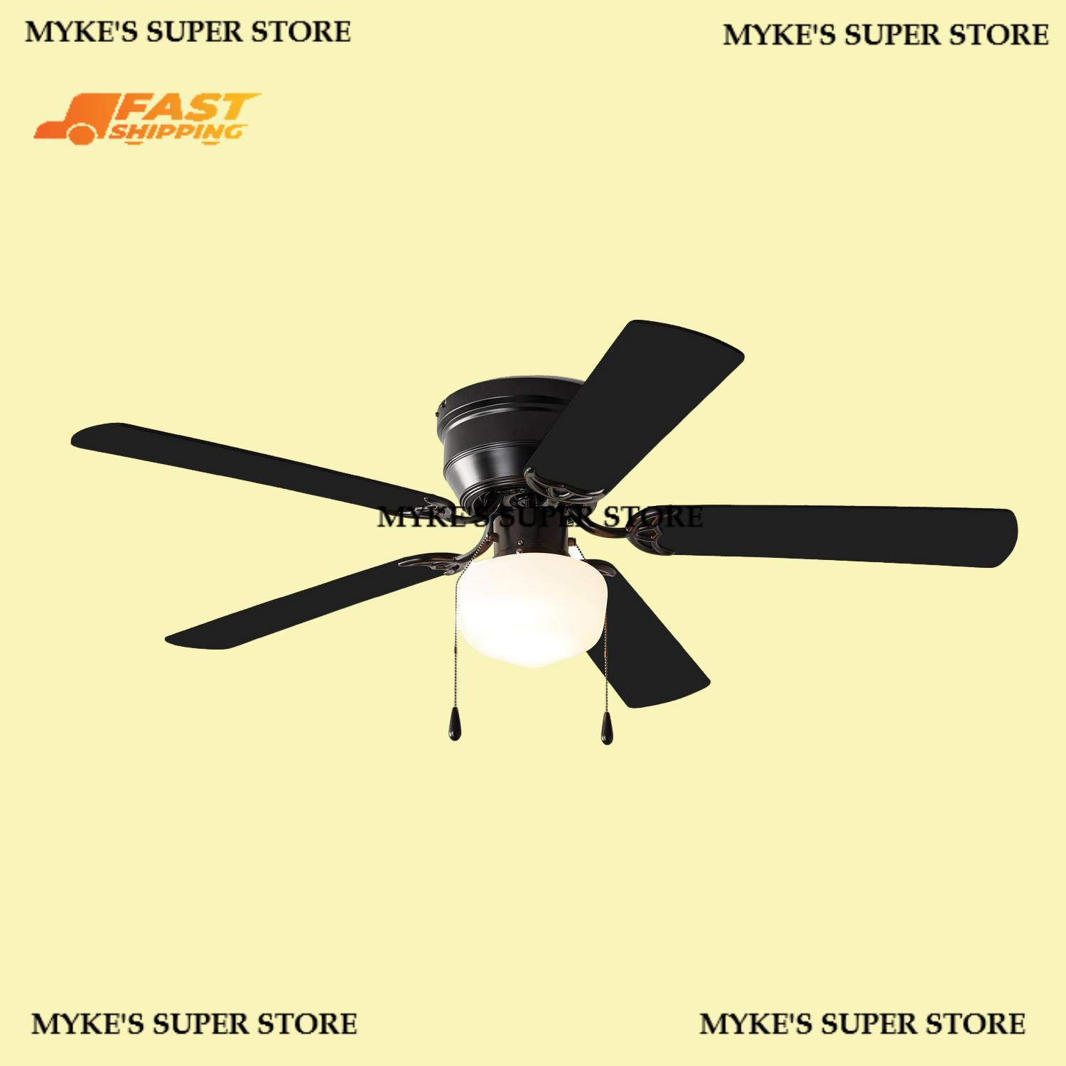 52-Inch Black Hugger Ceiling Fan with Light Kit, 5 Blades & Reversible Airflow-image