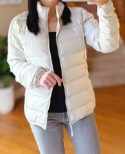 Adidas Essential Down Womens Jacket Beige Size S Puffer Athletic 3 Stripes