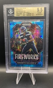 2022 Panini Prizm - Kenneth Walker Fireworks Blue Ice /99 BECKETT 9.5