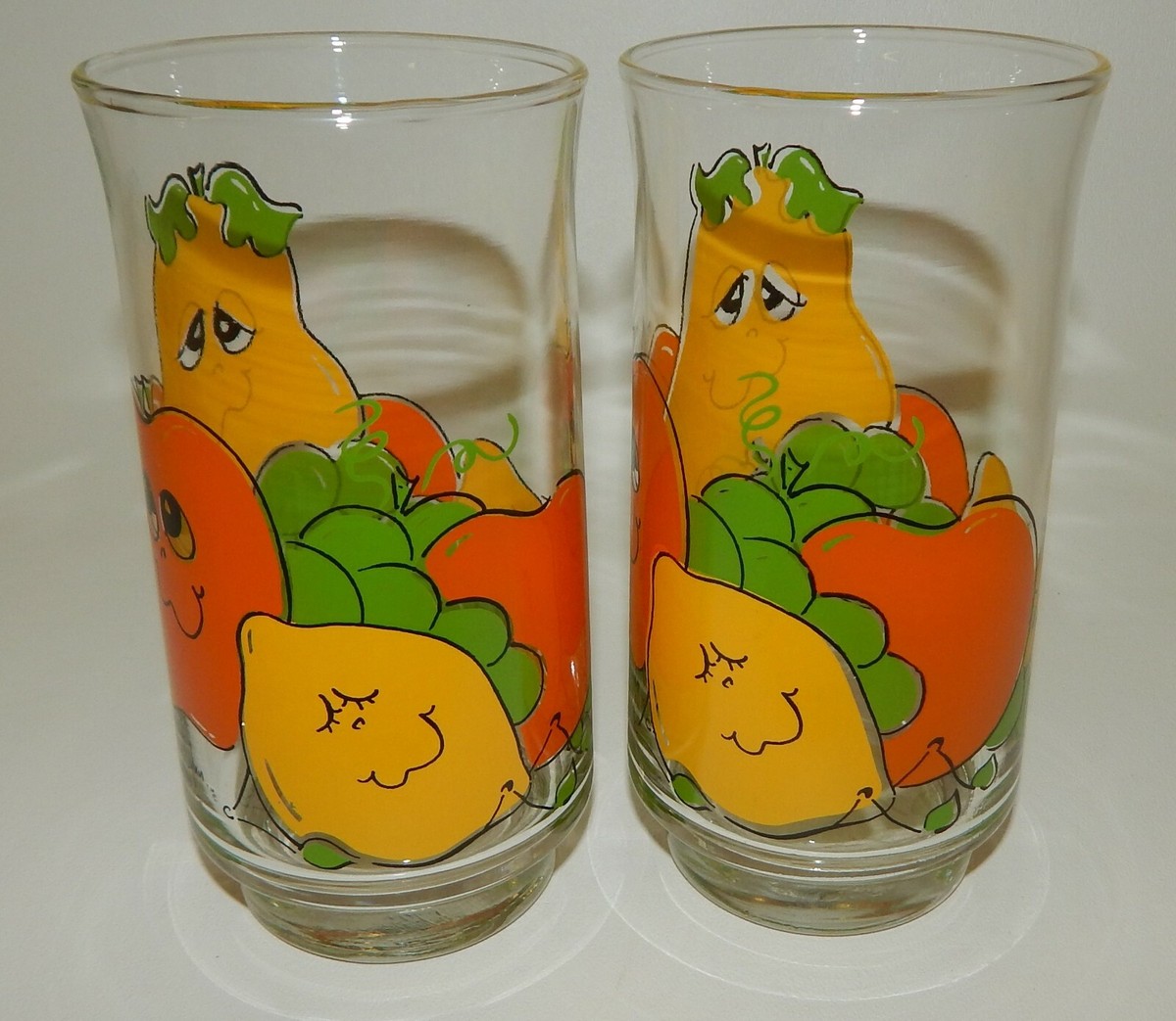 Pair Vintage Retro Nancy Lynn Anthropomorphic Fruit Face Drinking