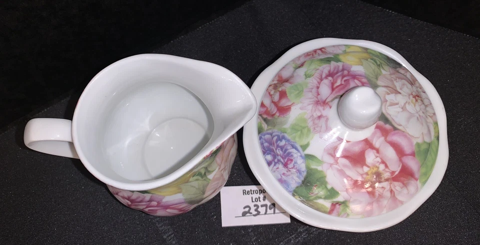 Cerámica Rosa Floral Crema Azúcar China Shabby Chic Boho Boho De Colección Foto 3 de 4