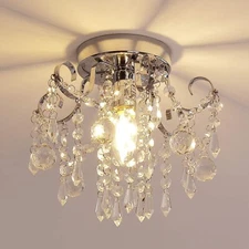 Small Crystal Chandelier Flush Mount Ceiling Light Fixtures Modern Mini