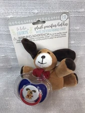 Le Bebe PUPPY DOG Plush Lovey Pacifier Holder w Pacifier Soothie Binky Unisex
