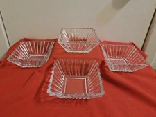 Jeannette Ribbed Clear Glass 4 3/4" Square Versatile Bowls Set of 4