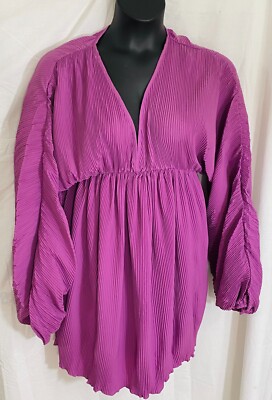 women's unique purple dress pleated fabric size medium big balloon sleeves
