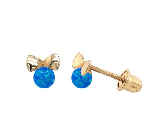 14k Yellow Gold Bow Tie Opal Stud Earrings/ Screw Back - Picture 3 of 15