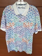 Men's Robert Graham SZ MED Collared 3 Btn SS Geometric Golf Polo Shirt NWOT