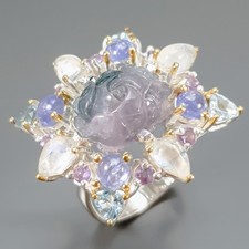 Anello costoso intaglio tormalina naturale argento sterling 925 misura 8/R459804