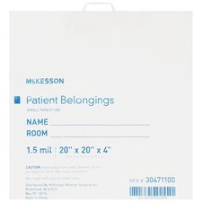 McKesson Snap Closure Patient Belongings Bag 4 x 20 x 20" 1.5 mil Polyethylene