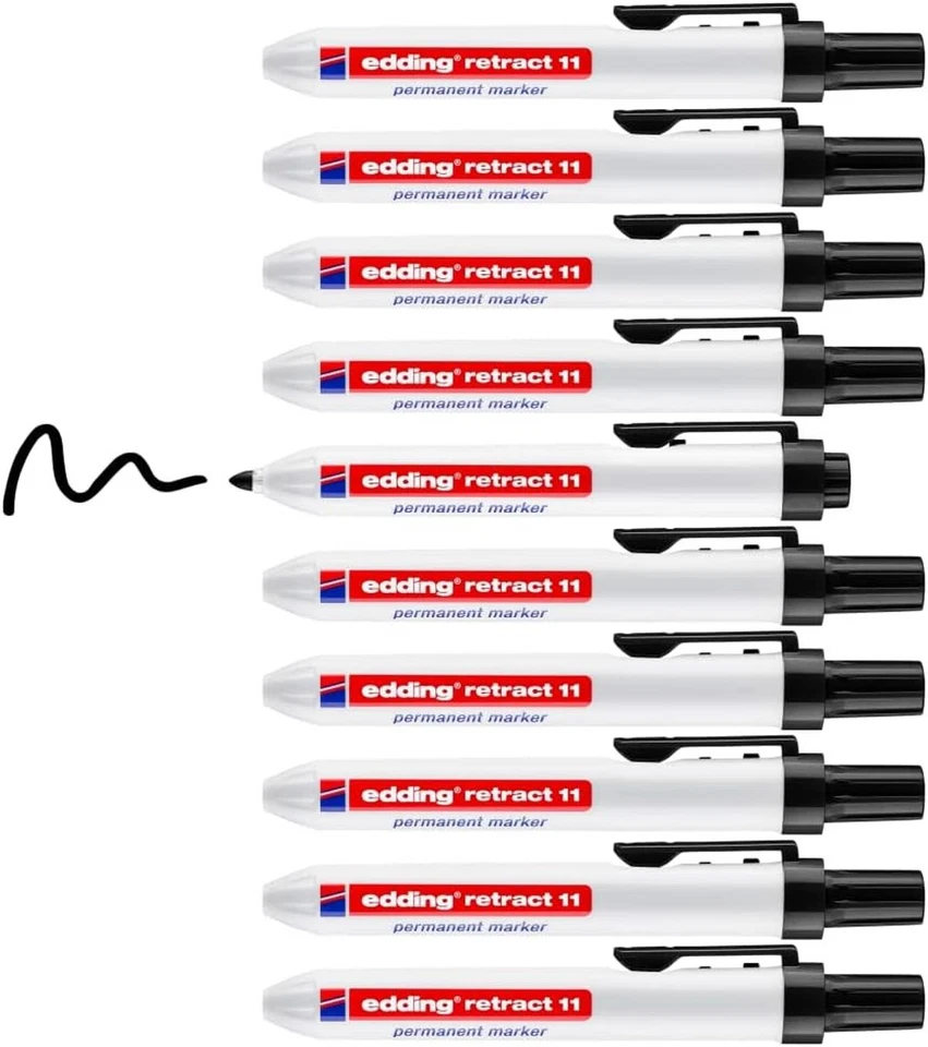 edding retract 11 Permanentmarker schwarz 10 Stifte Rundspitze 1,5-3 mm wasserf.