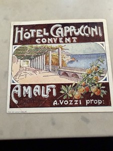 Hotel Cappuccini Convent Amalfi ITALY Vintage Luggage Label 3.75 x 4.25"