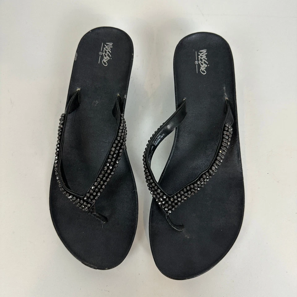 Sandalias Mossimo para mujer talla 8 negras con cuentas correa tacón de cuña chanclas sin cordones Foto 4 de 4