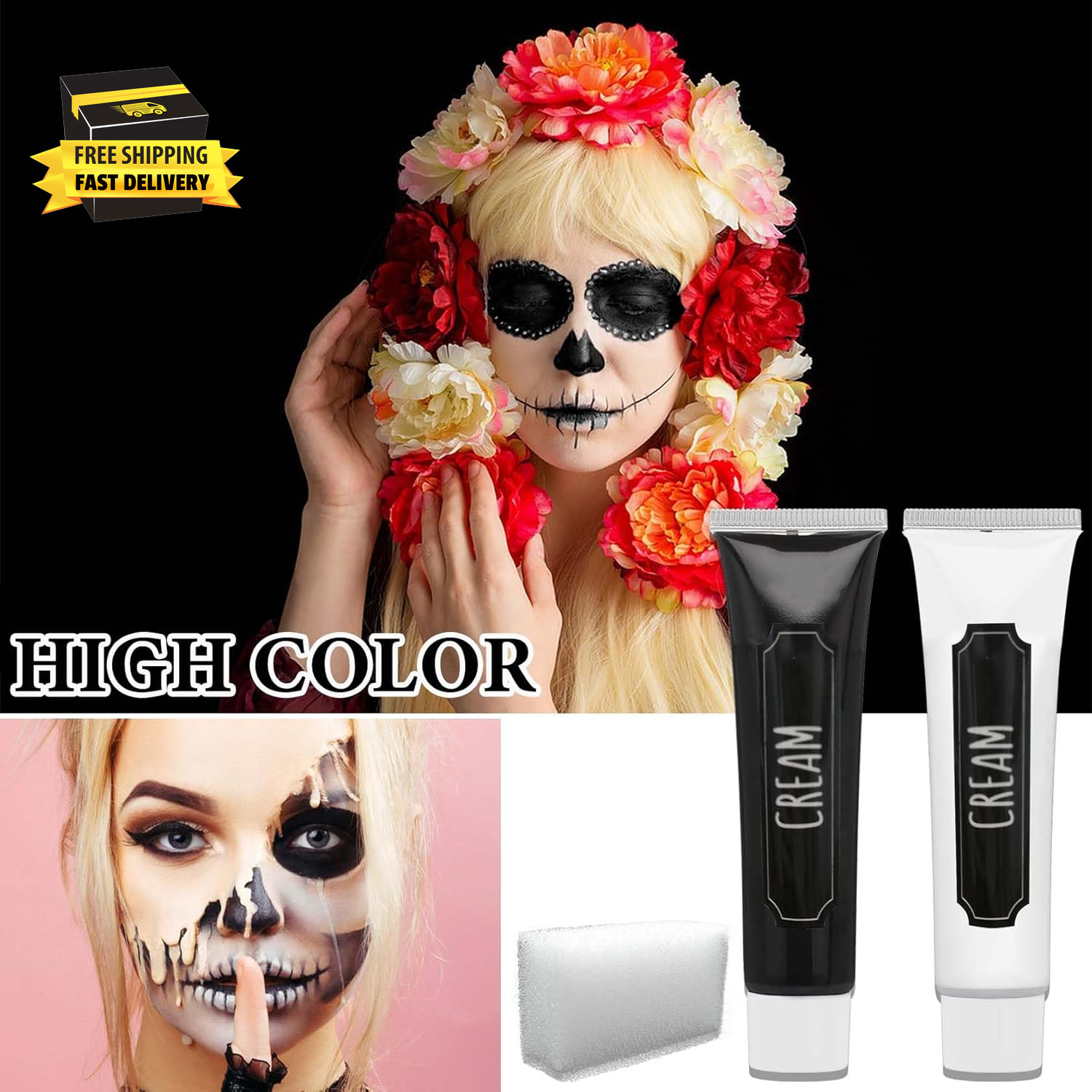 White Black Face Body Paint,Clown Face Body Paint SFX Makeup Palette with Brushe