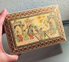 Antique Persian Marquetry micro-mosaic inlay Khatamkari Trinket Box 