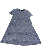 ZARA Trafaluc Blue White Geometric Dress Short Sleeve Textured A-Line Mini Shift