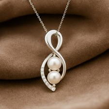 Pearl Diamond Infinity Pendant 925 Sterling Silver June Birthstone #1061