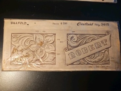 Vintage Craftaid Leather Template No. 3610 Billfold Pattern Flower Name Pattern 