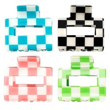 4 PCS Checkered Claw Clip, Multicolored Rectangle Small Hair Claw Clips Cute ...