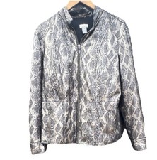 Chico's Women's Snakeskin Print Zip Front Lined Jacket Gray Black Long Sleeve 2