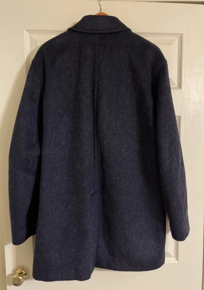 Abrigo de coche Byblos para hombre talla 46 lana mohair y alpaca puro lujo azul marino Italia Foto 4 de 4