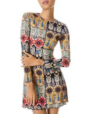 Alice & Olivia Delora Paneled  Paisley Mini Dress Size 4 Retro Flare Patchwork