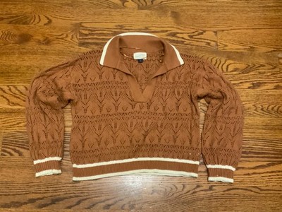 UNIVERSAL THREAD V NECK WITH COLLAR BROWN ELEGANT KNIT WOMENS TOP