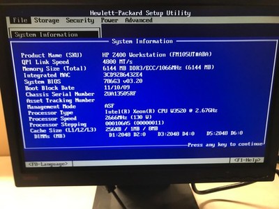 HP Z400 Workstation PC Xeon W3520 @ 2.67GHz 6GB RAM Quadro NVS 450