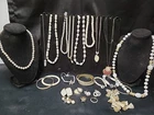 Vtg Now White Costume Estate Jewelry Lot Necklaces Bracelets Earrings Ring #902