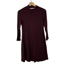 Michael Stars Maureen Pinot Red Ribbed Mock Neck Long Sleeve Dress S