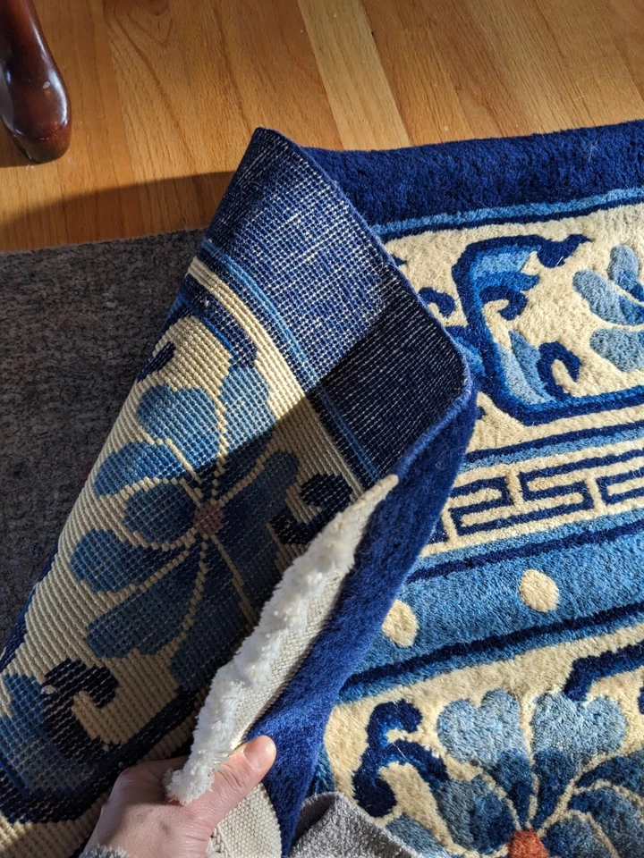 Tapete de área vintage turco medalhão chinioserie com nós à mão - Imagem 3 de 4