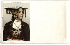POSTCARD Norway traditional wedding Hardanger folk costume bunad Vossebrud crown
