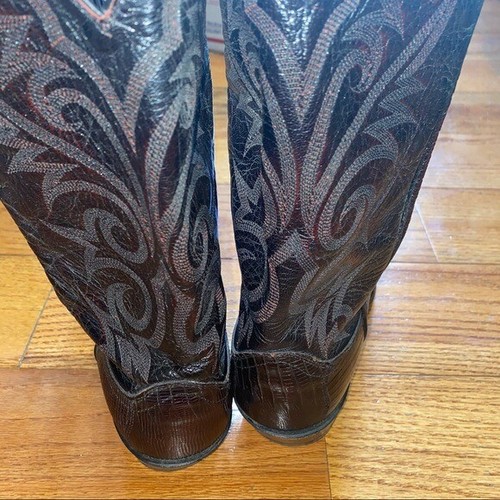 DAN POST MAROON EMBROIDERED LIZARD SKIN DETAILED COWBOY BOOTS SIZE 10.5D - Picture 4 of 12