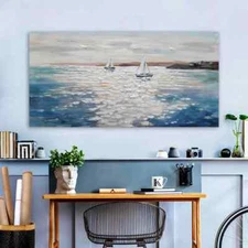 Sea Boat Canvas Prints Landscape Painting Scenery Poster Canvas Wall Art Picture