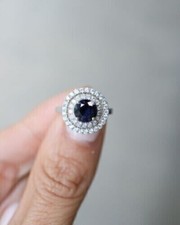 Double Halo Women's Ring 2.30 Ct Round Cut Simulated Sapphire 925 Silver