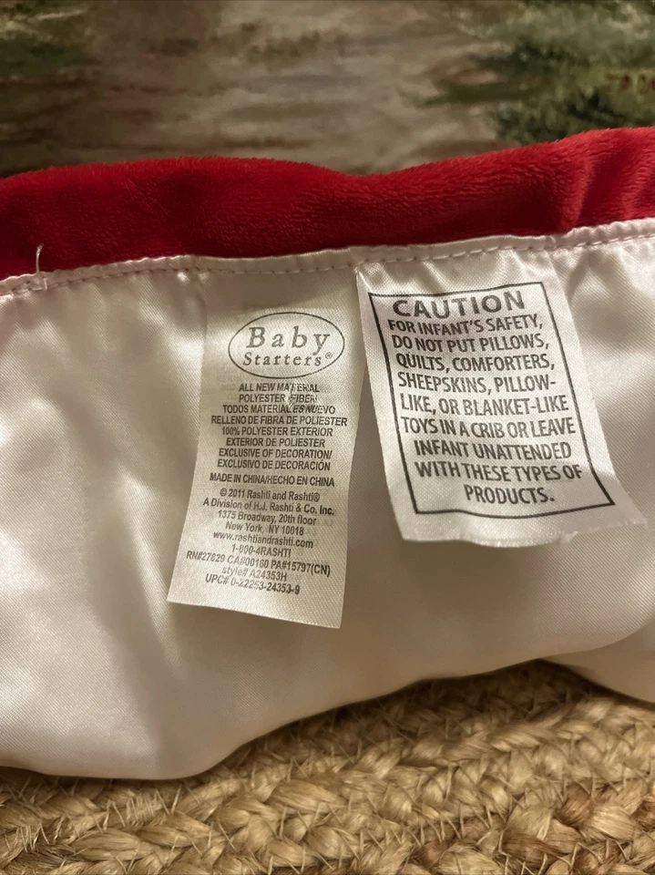 Baby Starters Calcetín Mono Lovey Manta de Seguridad 12” Sonajero Satinado Blanco Rojo Foto 3 de 4