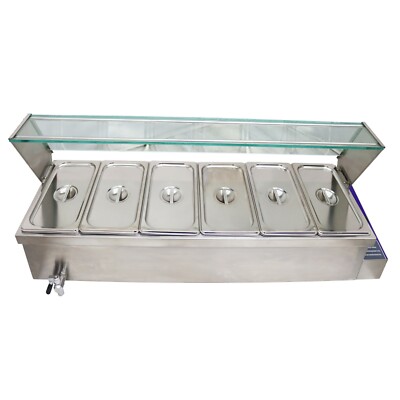 6-1/3 Pot Electric Food Warmer Buffet Heating Steamer with Glass Shield 6'' Deep