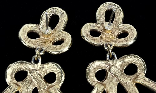 Dangle/Drop Earrings Carol Dauplaise Rare Vintage Matte Gold Plate Post Ornate - Picture 3 of 6