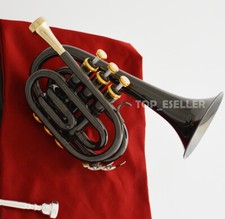 Dizzy style bell Newest Pocket Trumpet Black Gold 2 Mouthpiece