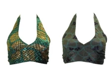Recycled Reversible Crop Top Boho Festival Halterneck Bralette One Size P109