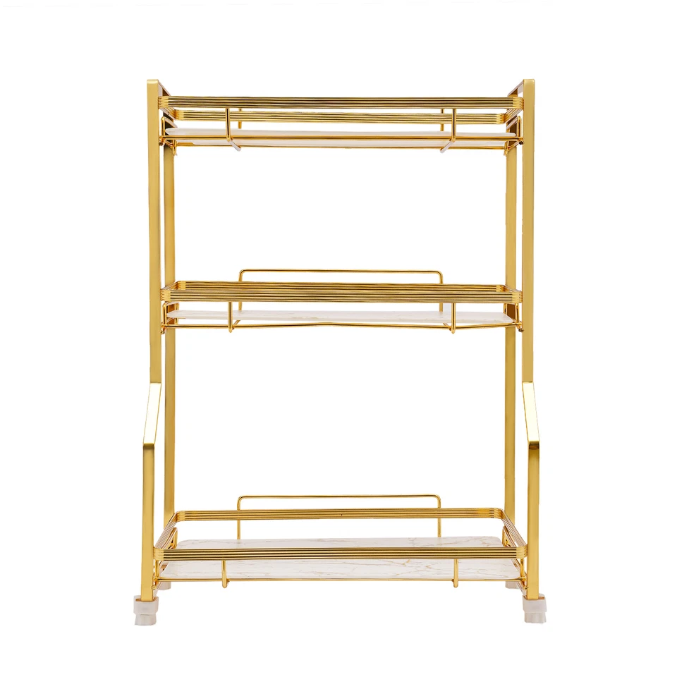 Organizador de bancada de banheiro 3 camadas prateleira rack balcão banheiro armazenamento - Imagem 3 de 4