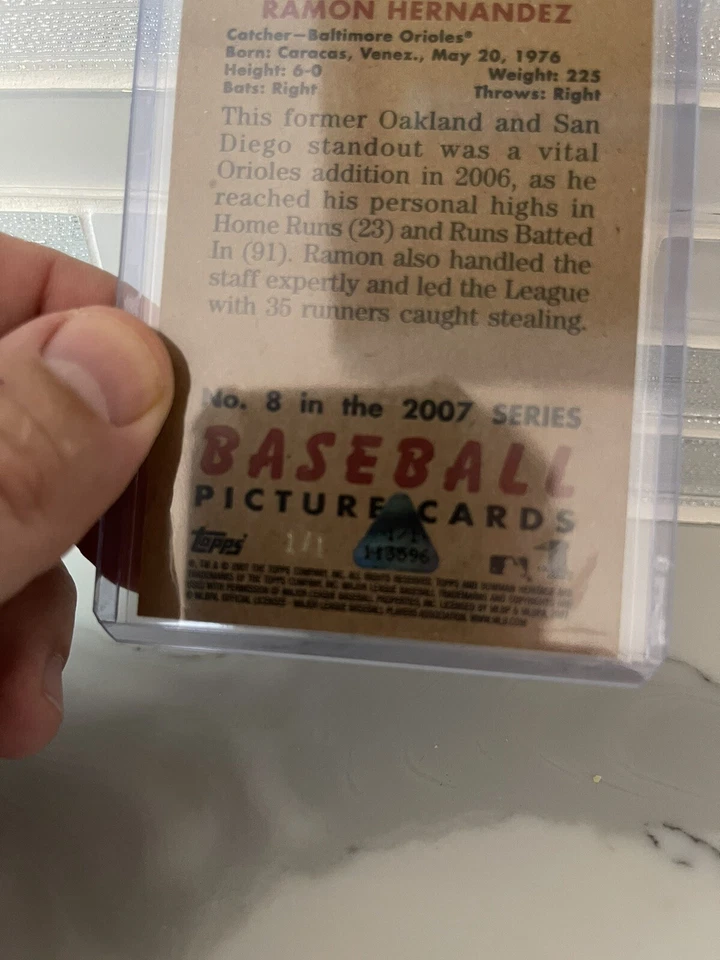 Bowman Heritage Ramón Hernandez #8 Baltimore Orioles 2007 rojo verdadero 1/1 SSP Foto 3 de 3