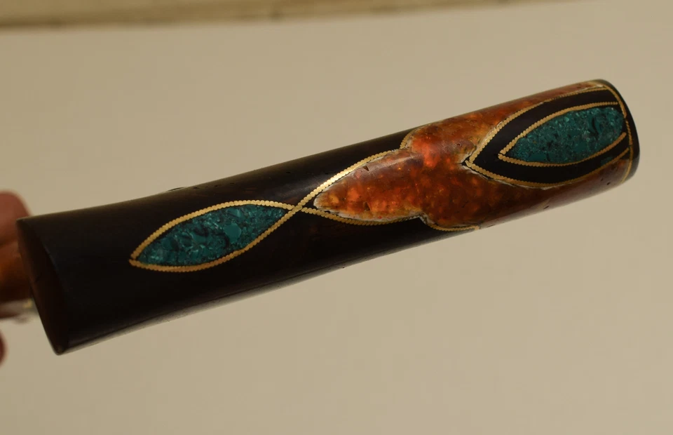 Bastón de madera de ébano, hecho a mano 36" con incrustaciones de malaquita y ámbar, 93 cm Foto 2 de 4