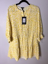 Who What Wear Women Dress Small S Yellow Citrus Leopard Print Long Sleeve New