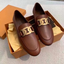Tod's Women's Flat Bottomed Leather Round Toe Loafers Shoes Luxury old money
