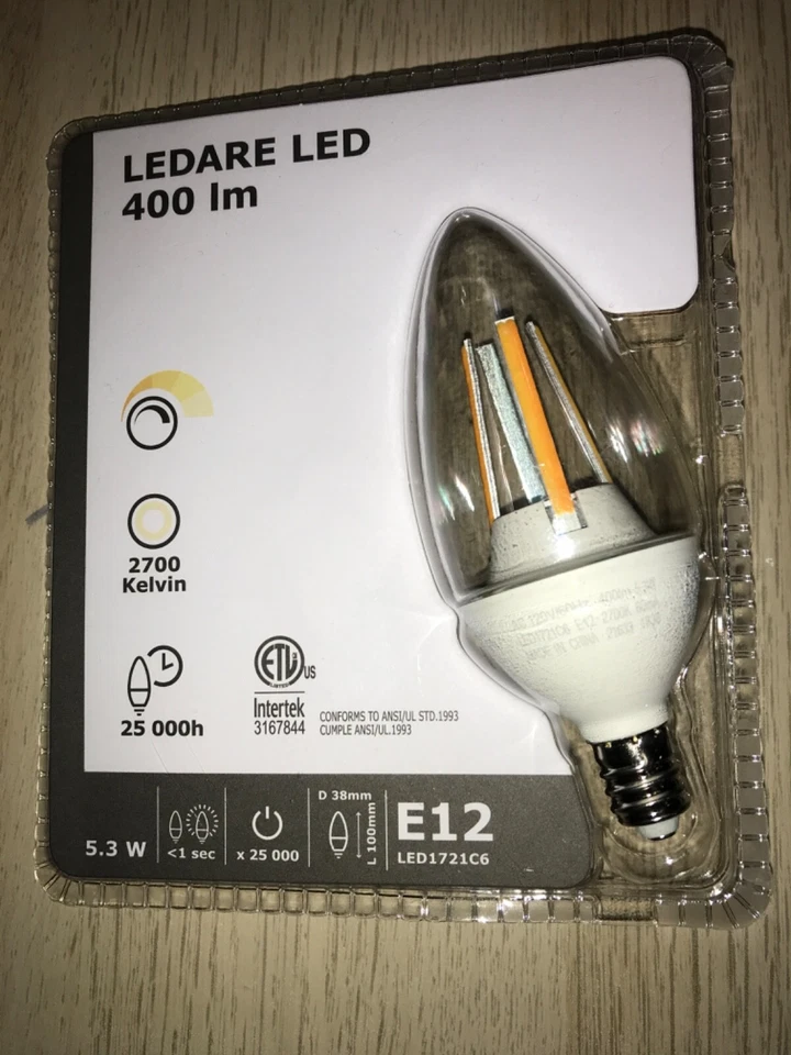 Set of 5 IKEA LEDARE LED Bulb E12 400 Lumen Warm Dimming Chandelier Clear 5.3W - Image 2 of 2