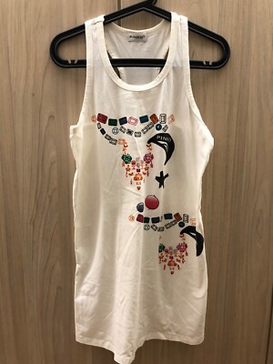PINKO Tanktop Shirt - Damen - Gr. M - weiß - Glitzer Strass Farben