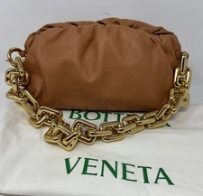 Auth BOTTEGA VENETA The Chain Pouch Leather Shoulder Bag Brown  Dustbag COA Bt1
