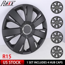 15inch Set Of 4 Black Wheel Covers Snap On Hub Caps Fit R15 Tire Steel Rims